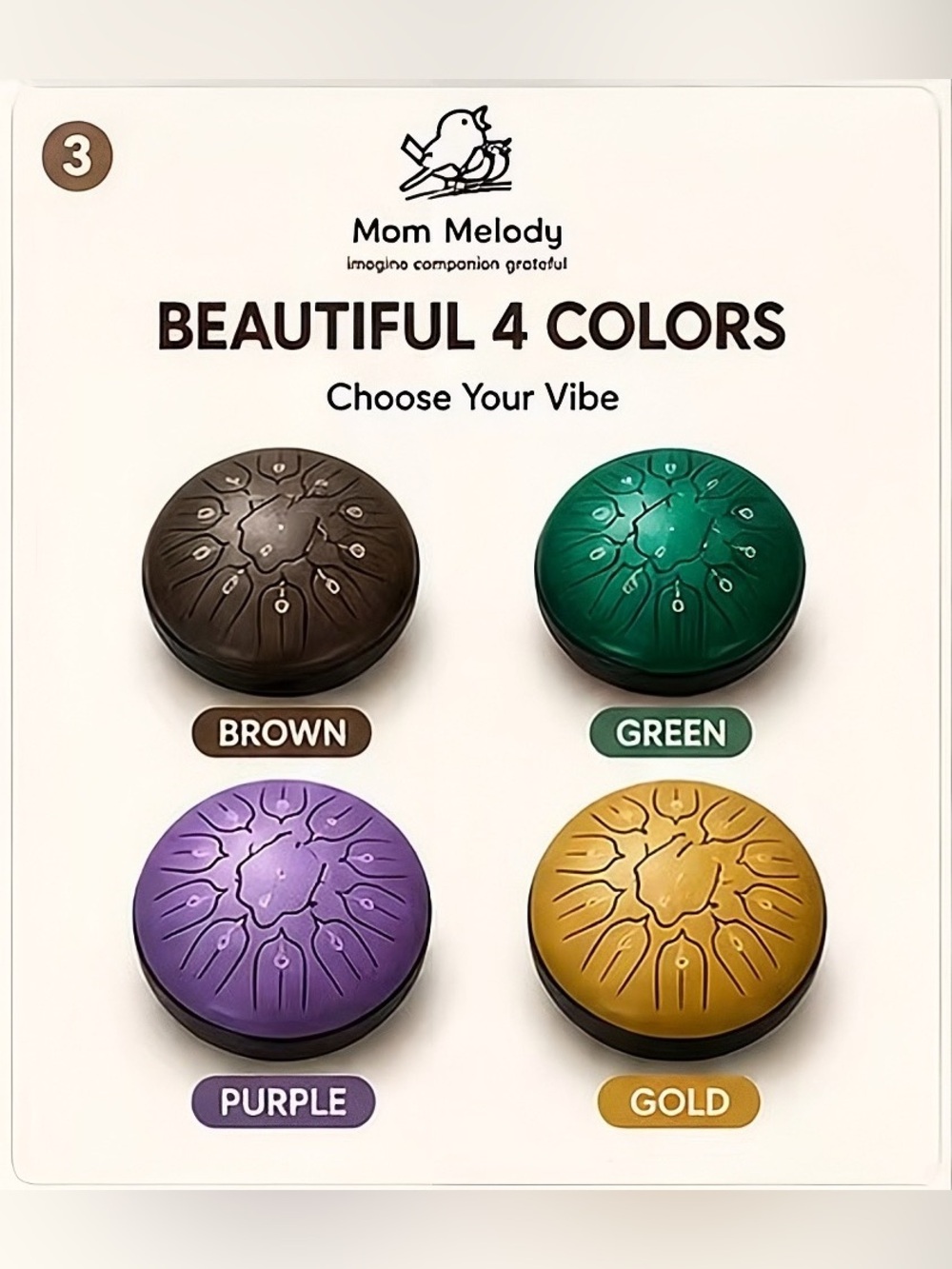 Gold Steel Tongue Drum 6" 11 Notes D Key | Meditation & Relaxing Sound Gift - Picture 5 of 11